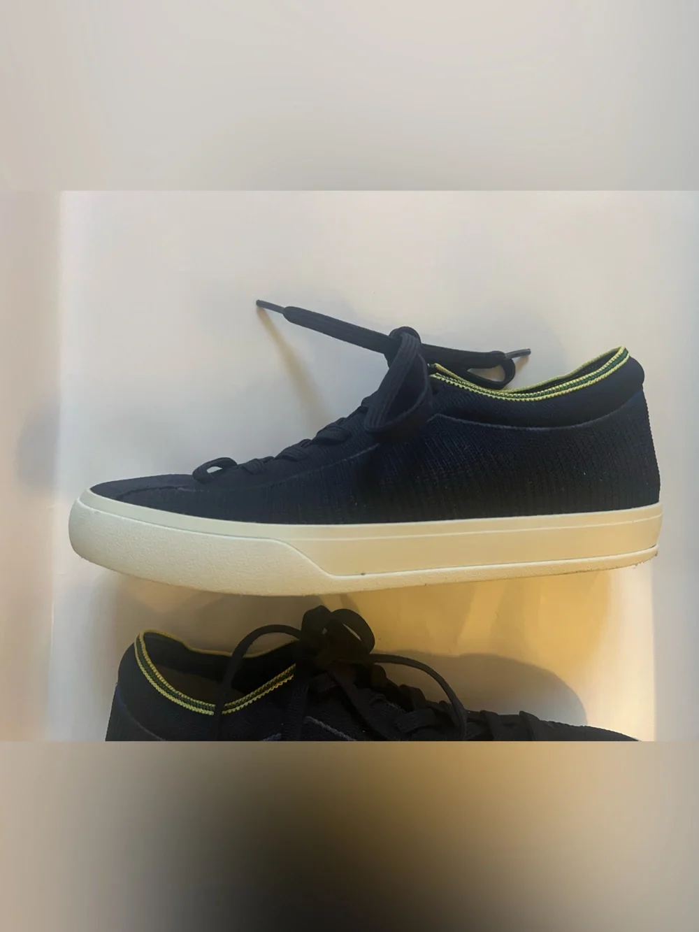 Rothy’s The Lace Up Knit Comfort Casual Sneaker in Navy& Lime Green Trim - Picture 8 of 12